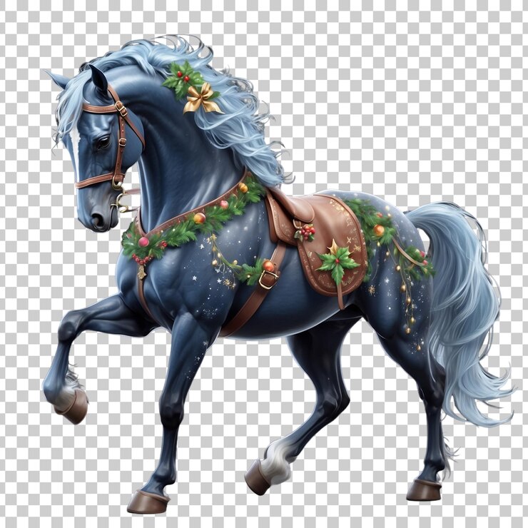 PSD un dibujo de un caballo azul con una guirlanda en la cabeza