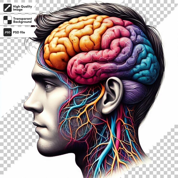 PSD un dibujo de la cabeza de un hombre con la palabra cerebro en él