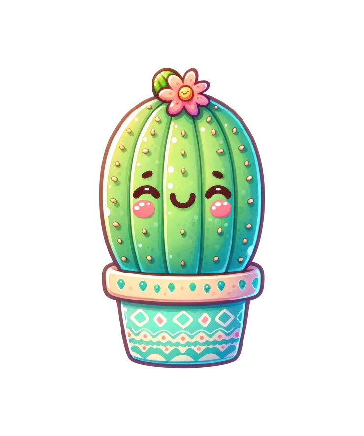 PSD un dibujo de un cactus con una cara dibujada en él