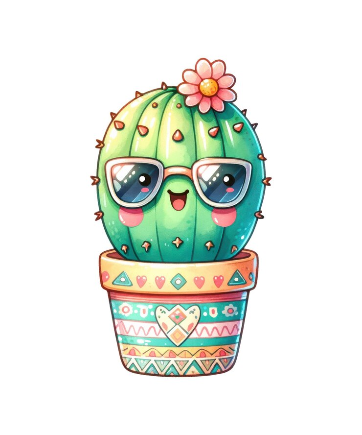 PSD un dibujo de un cactus con una flor en él