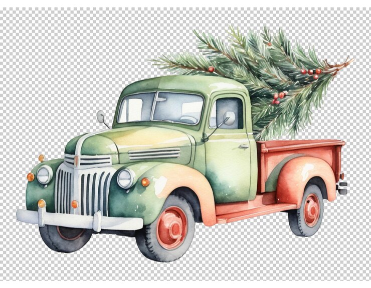PSD un dibujo de un camión con un árbol en la parte superior