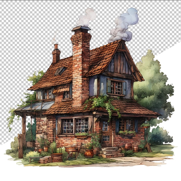 PSD un dibujo de una casa con humo saliendo de ella