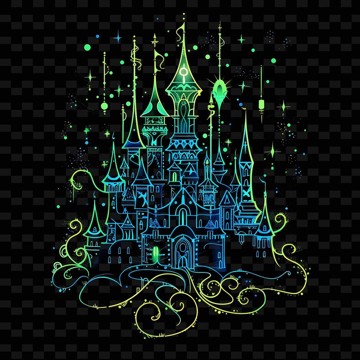 PSD un dibujo de un castillo con una estrella verde en la parte superior