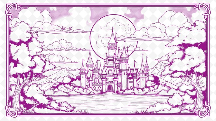 PSD un dibujo de un castillo con la luna en el fondo