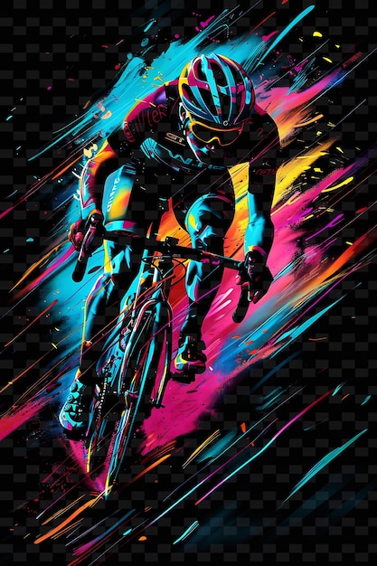 PSD un dibujo de un ciclista montando una bicicleta con un fondo colorido