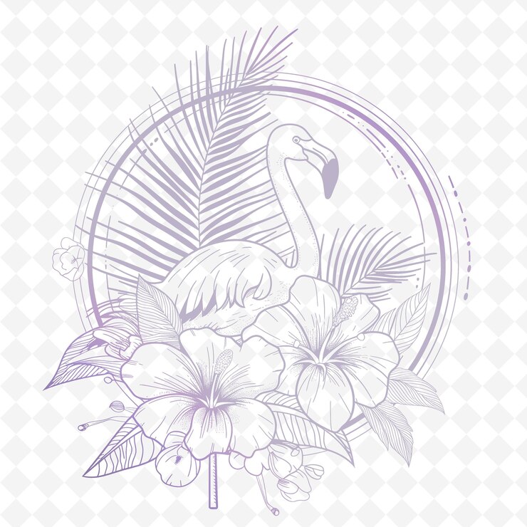 PSD un dibujo de un cisne y flores con un pavo real en el fondo