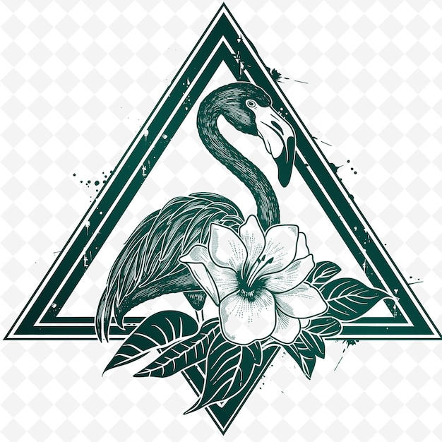 PSD un dibujo de un cisne con flores y un triángulo verde