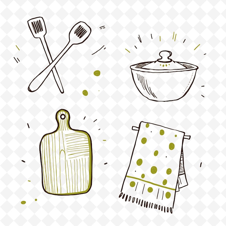 PSD un dibujo de una cocina con una bandeja y una bandeja con una cuchara
