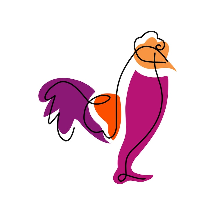 PSD un dibujo colorido de un gallo con un fondo blanco y las palabras 'gallo' en él.