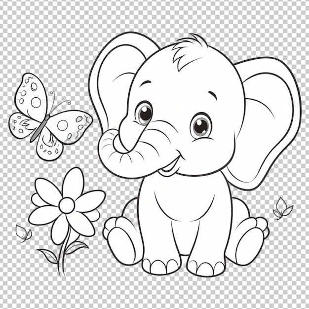 dibujo de contorno de bebé elefante y mariposa