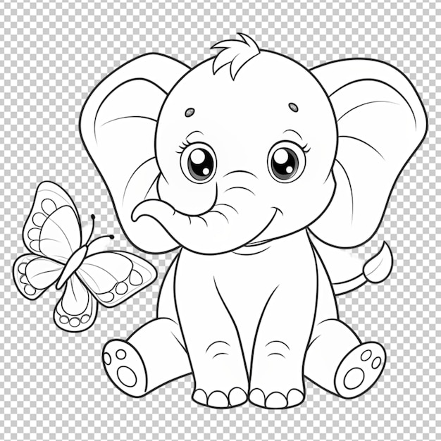 dibujo de contorno de bebé elefante y mariposa