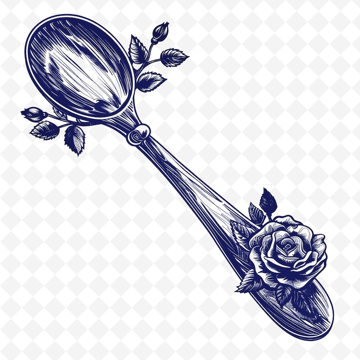 PSD un dibujo de una cuchara con una rosa en ella