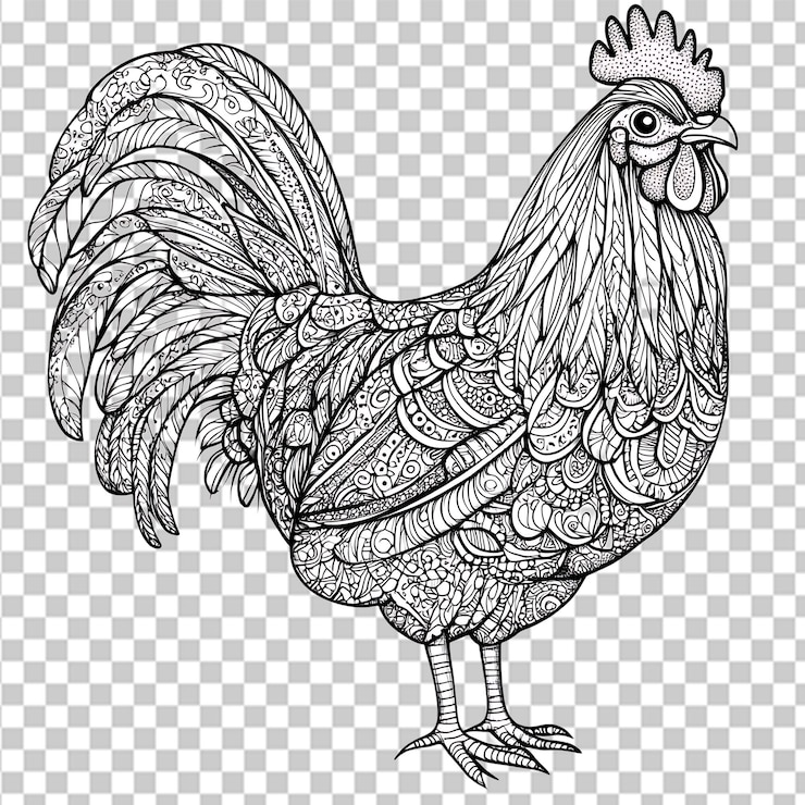 PSD dibujo detallado del gallo al estilo zentangle