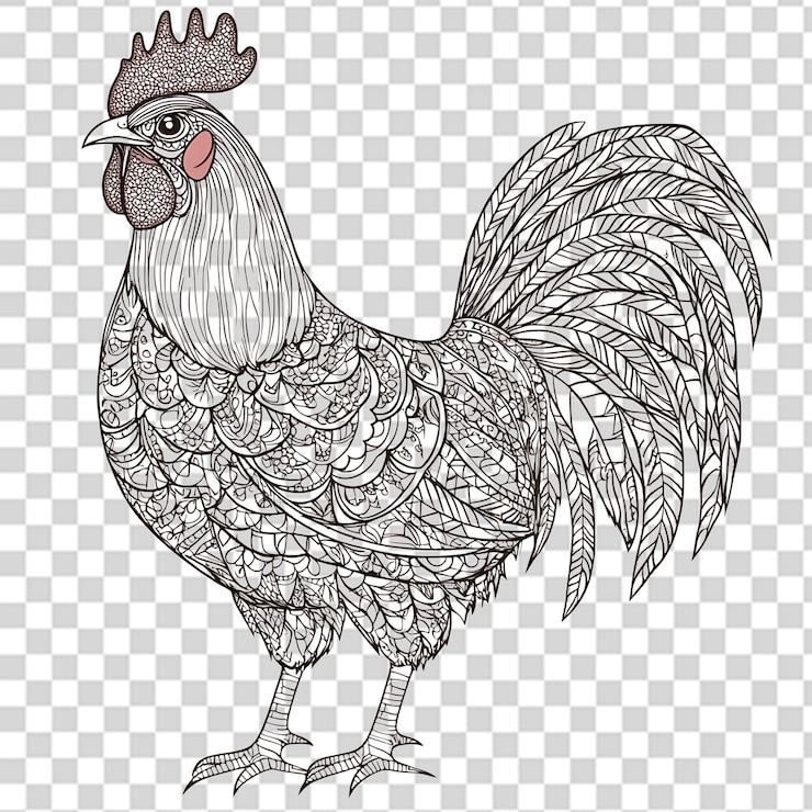 PSD dibujo detallado de un gallo con un diseño intrincado