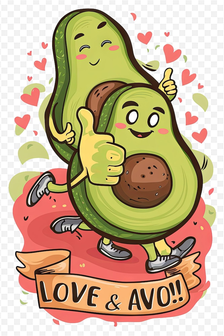 PSD un dibujo de dibujos animados de un aguacate con un corazón en él