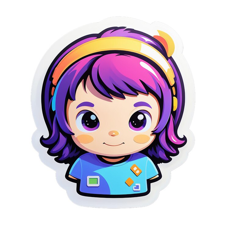PSD un dibujo de dibujos animados de una chica con una cinta para la cabeza colorida