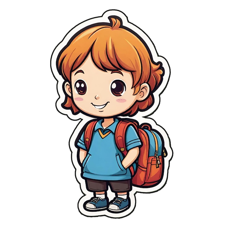 PSD un dibujo de dibujos animados de una chica con una mochila y una mochila