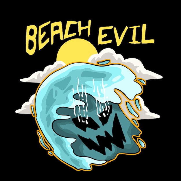 un dibujo de dibujos animados de una escena de playa con la palabra playa en él