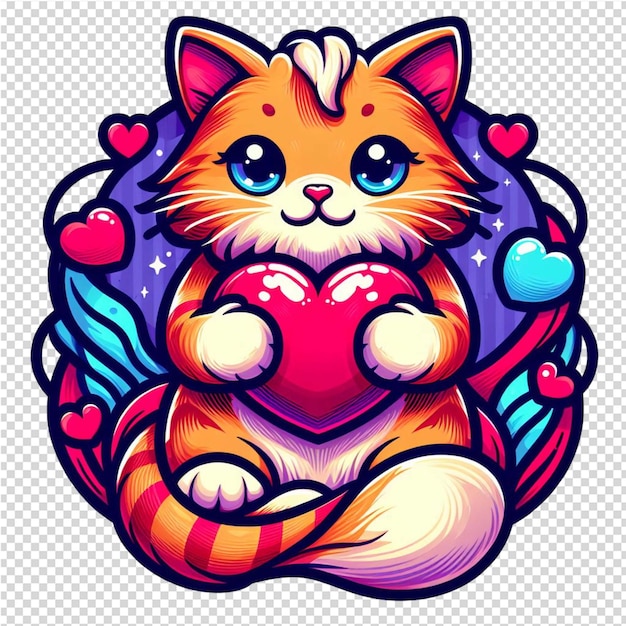 PSD un dibujo de dibujos animados de un gato con corazones y un corazón que dice quot amor quot