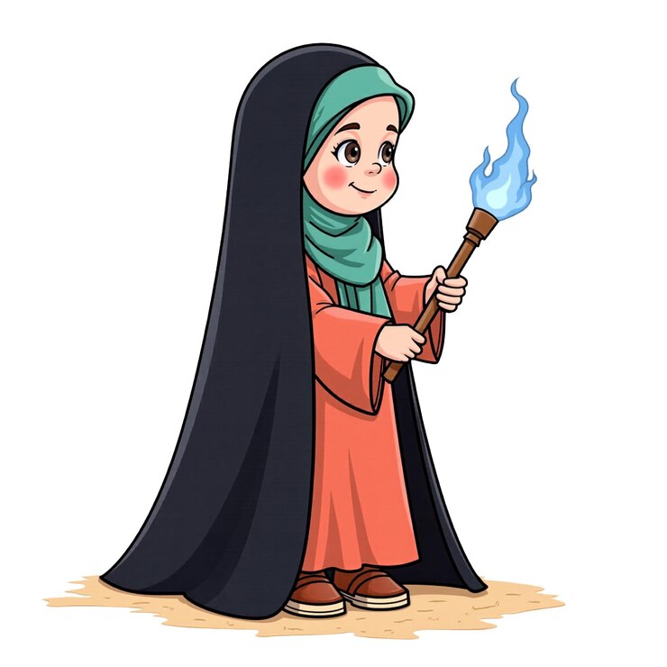 PSD un dibujo de dibujos animados de una mujer sosteniendo una antorcha con una linterna en la mano