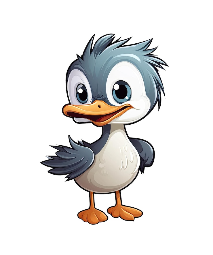 PSD un dibujo de dibujos animados de un pingüino azul y blanco con ojos azules