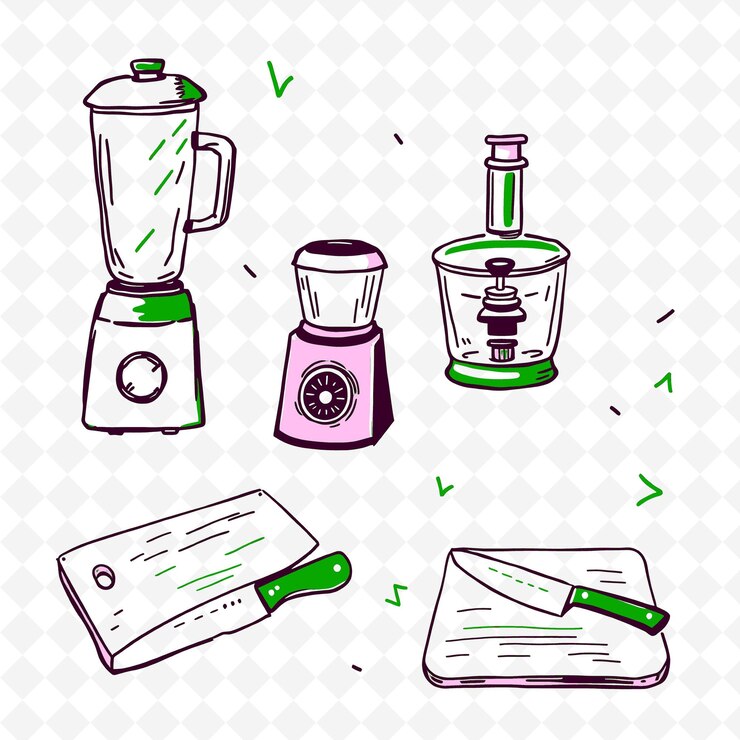 PSD un dibujo de un electrodoméstico de cocina con una etiqueta verde