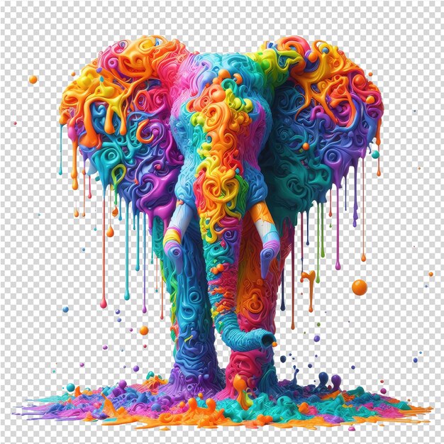 PSD un dibujo de un elefante con manchas de colores y de colores