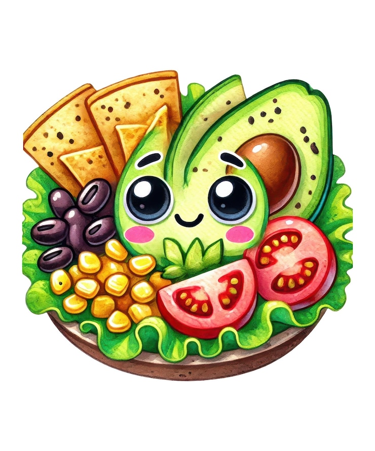 PSD un dibujo de una ensalada de frutas con una cara y plátanos