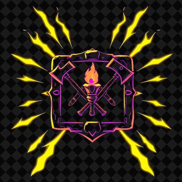 un dibujo de un escudo con una llama ardiente y una cruz en la parte superior