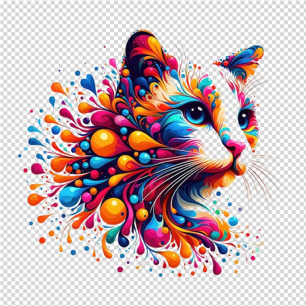 PSD un dibujo de un gato con manchas coloridas y una cabeza colorida