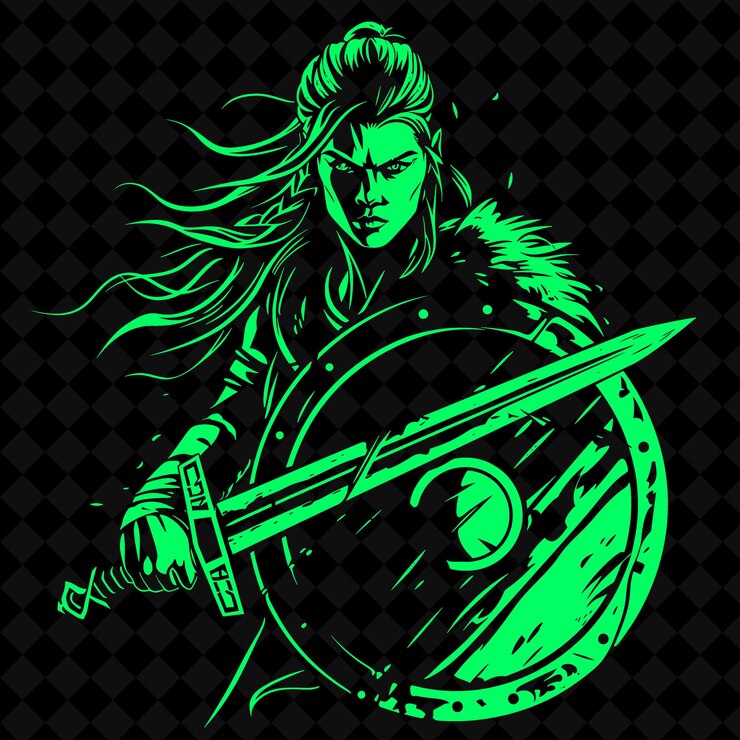 PSD un dibujo de un guerrero con fondo verde y un fondo negro con fondo verde