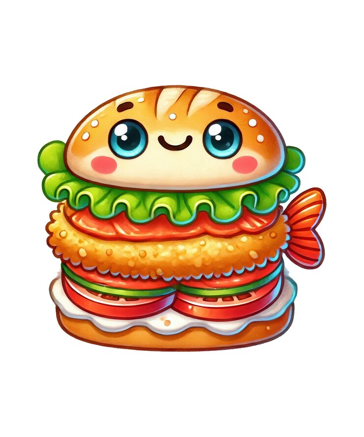 PSD un dibujo de una hamburguesa con un pez en ella