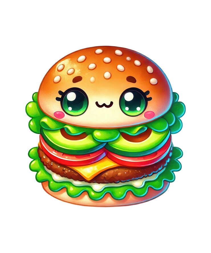 PSD un dibujo de una hamburguesa con una sonrisa en él