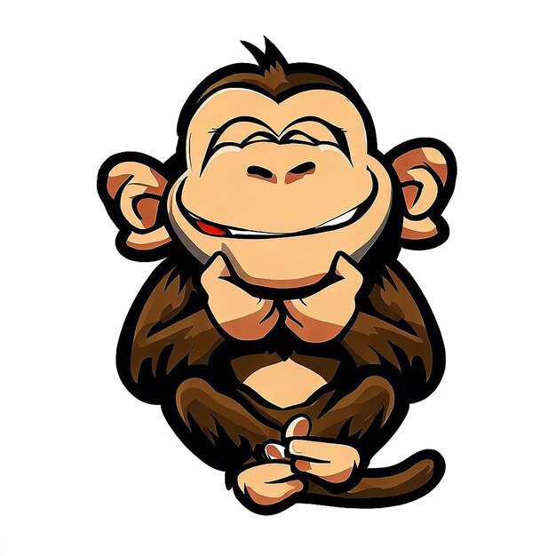 PSD dibujo hiperealista chimpancé mono sonriendo dientes riendo divertido aislado fondo transparente