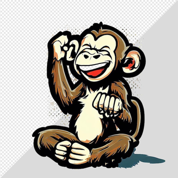 Dibujo hiperealista chimpancé mono sonriendo dientes riendo divertido aislado fondo transparente