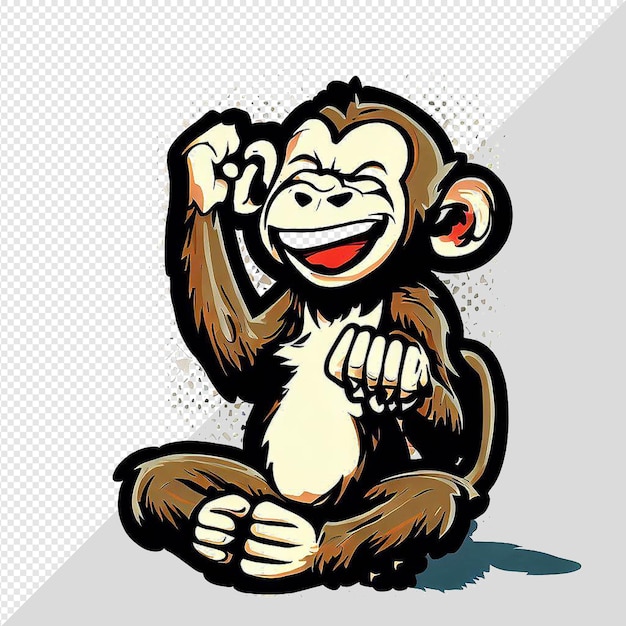 PSD dibujo hiperealista chimpancé mono sonriendo dientes riendo divertido aislado fondo transparente