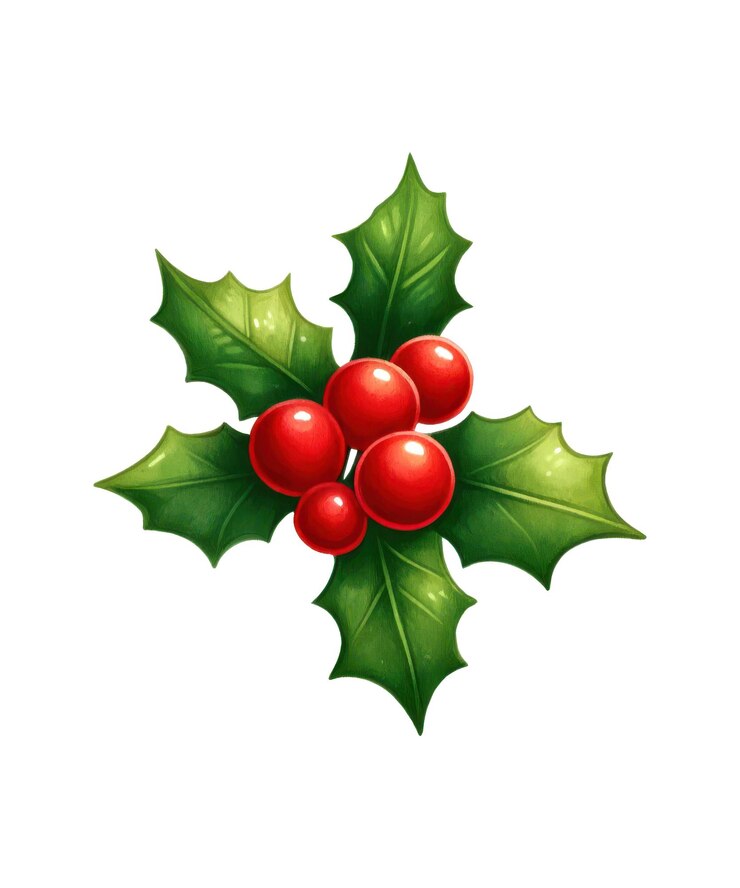 PSD un dibujo de un holly con una hoja verde y bayas rojas