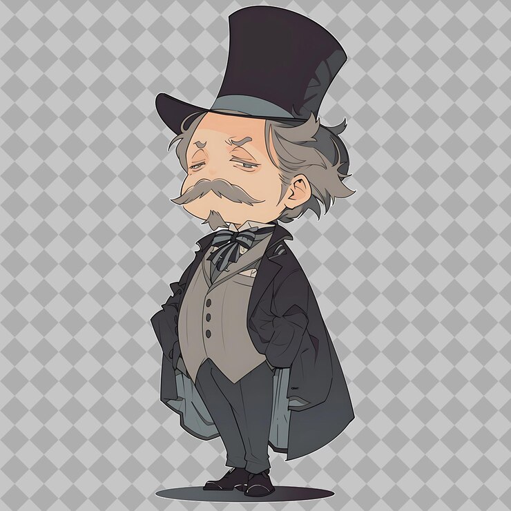 PSD un dibujo de un hombre con bigote y sombrero alto