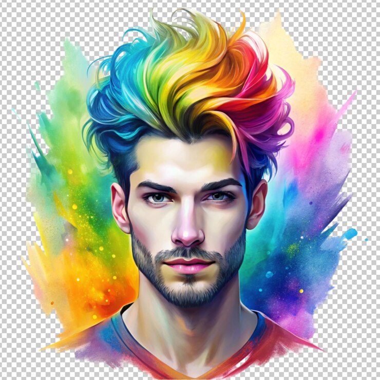 PSD dibujo de un hombre con cabello colorido y espalda colorida