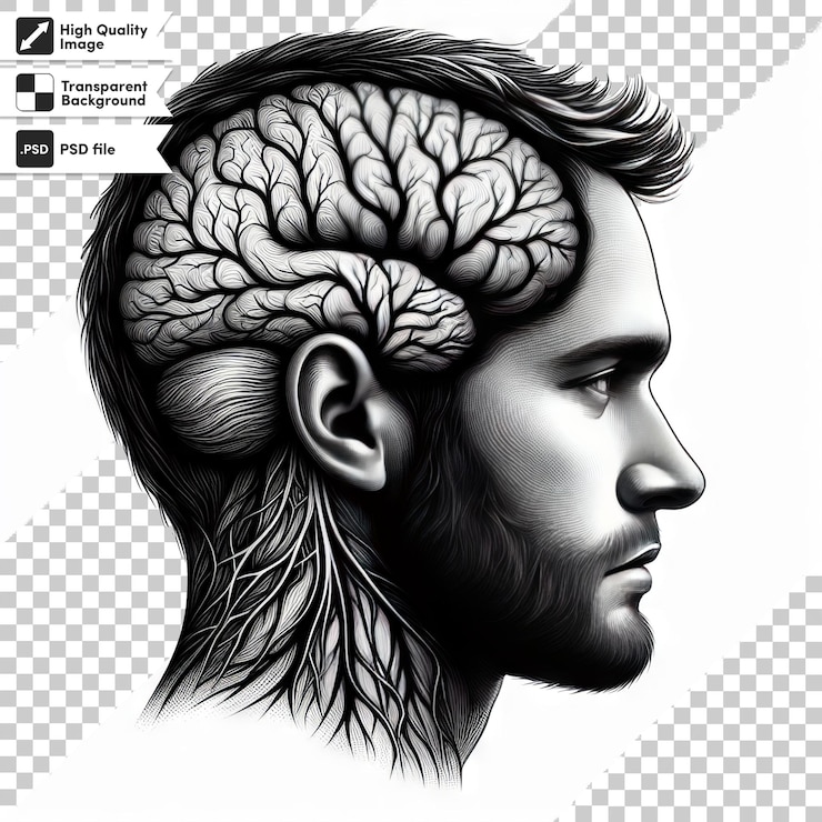 PSD un dibujo de un hombre con una cabeza negra y una imagen en blanco y negro de una cabeza de hombre