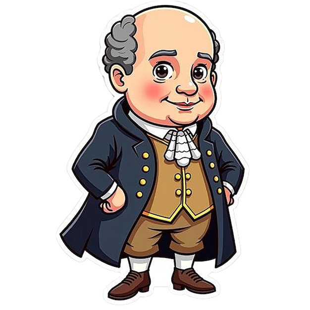 un dibujo de un hombre de dibujos animados con un traje en el frente