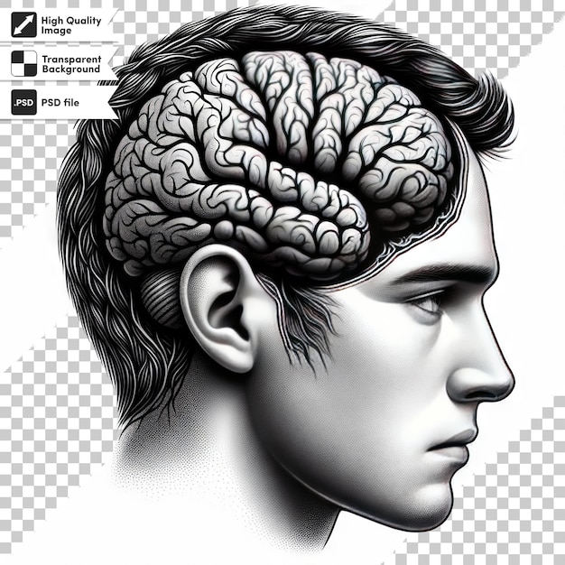 PSD un dibujo de un hombre con la palabra cerebro en él