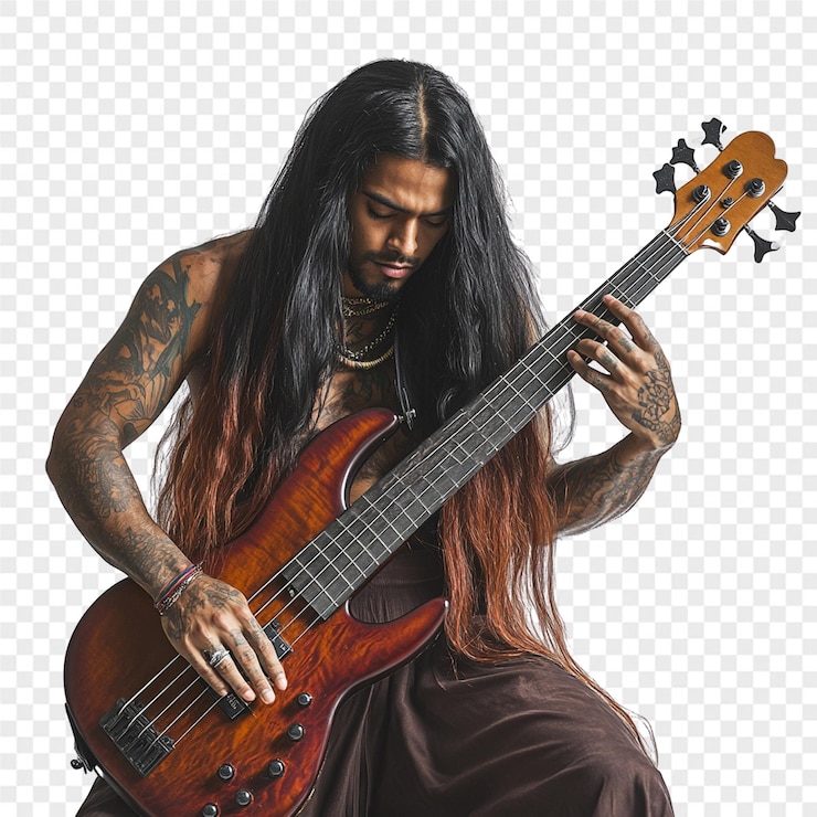 PSD un dibujo de un hombre con el pelo largo tocando un bajo