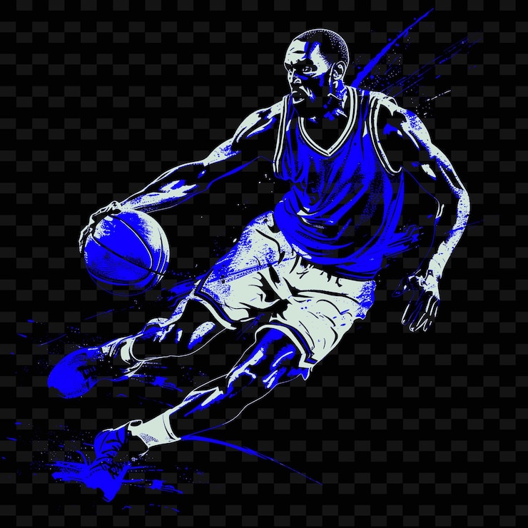 PSD un dibujo de un jugador de baloncesto con una camisa azul y pantalones cortos