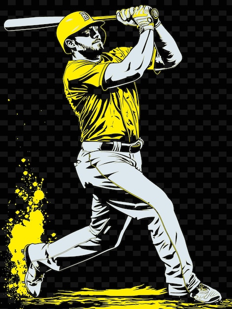 Un dibujo de un jugador de béisbol con una camisa amarilla