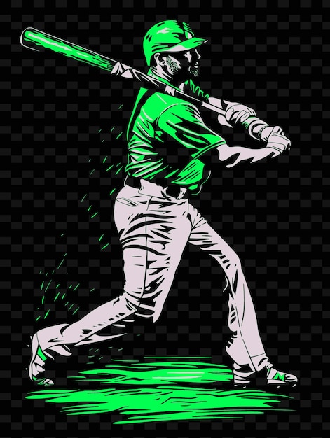 PSD un dibujo de un jugador de béisbol con una camisa verde que dice que el bate es verde