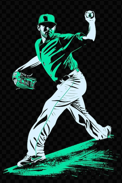 Un dibujo de un jugador de béisbol con una camisa verde