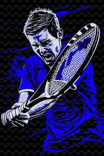 PSD un dibujo de un jugador de tenis con una camisa azul que dice raqueta de tenis