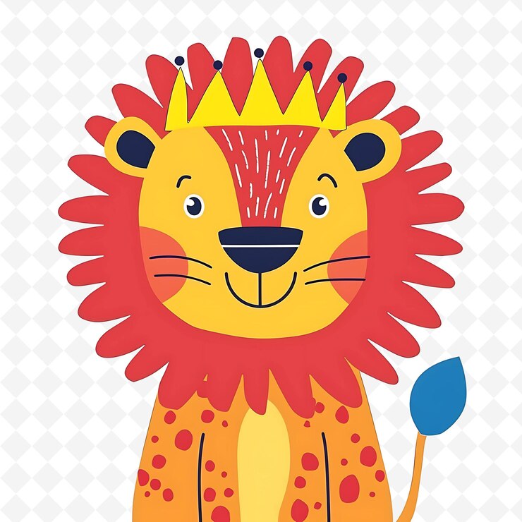 PSD un dibujo de un león con un fondo rojo con una cuchara de plástico azul