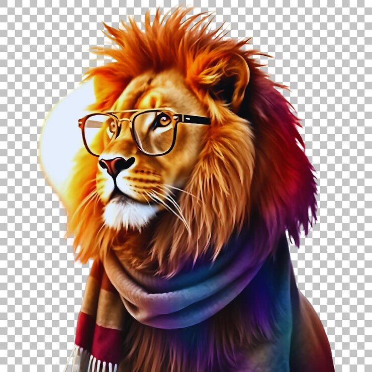 PSD un dibujo de un león con gafas y una bufanda
